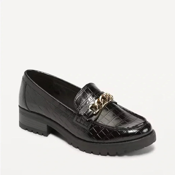 NEW Old Navy Faux Leather Chunky Heel Loafers - Picture 1 of 6